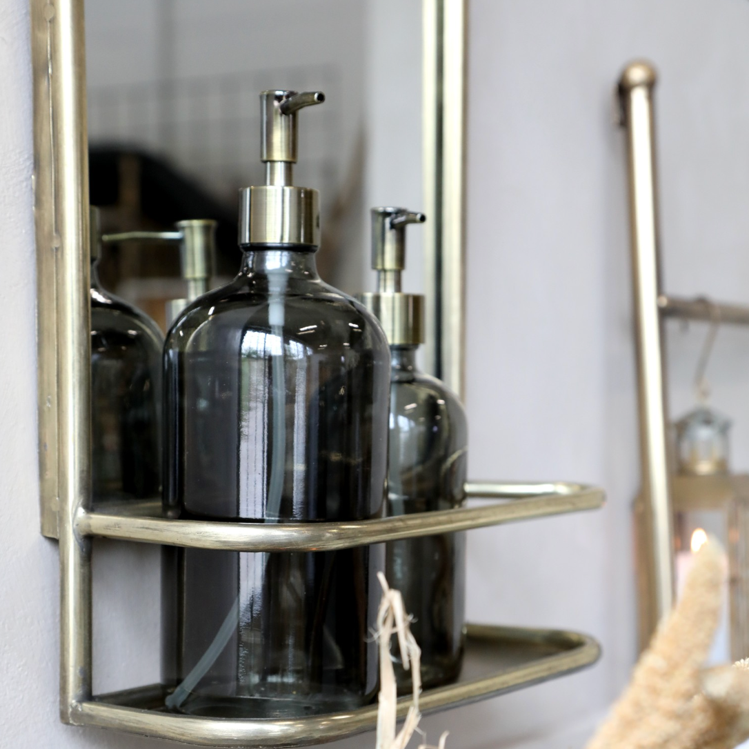 Smoke Grey Glass Bottle With Brass Pump - Various Sizes