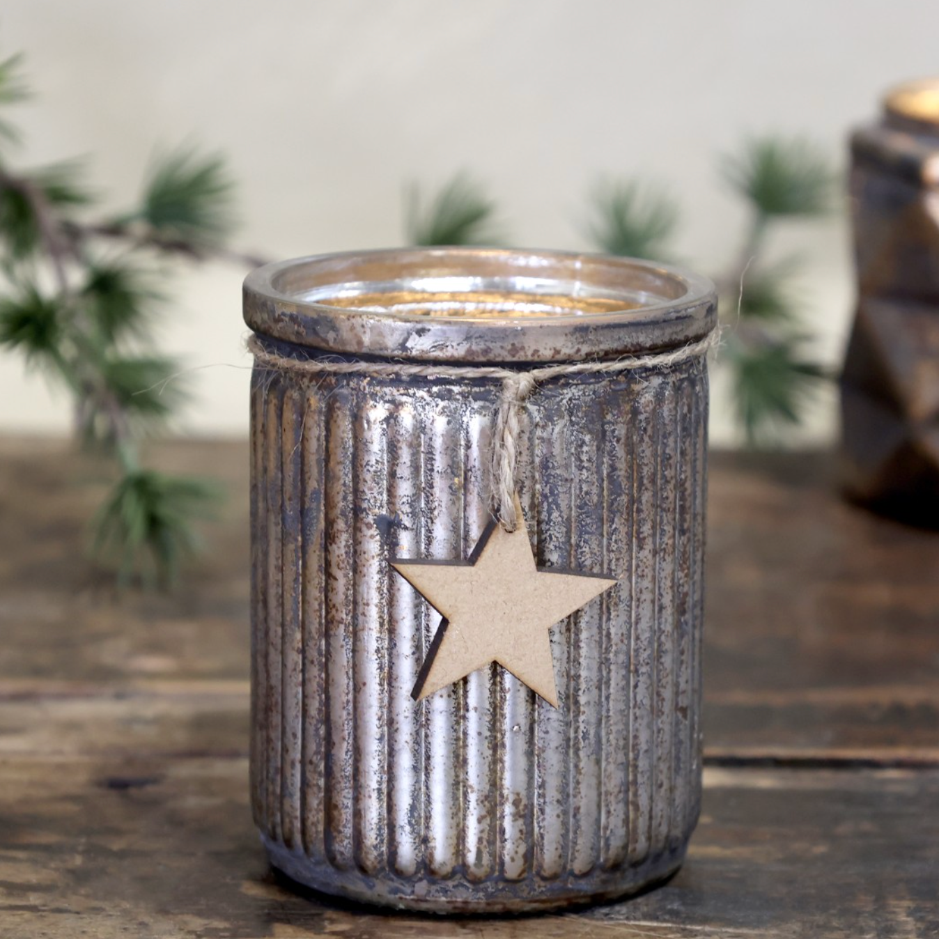 Antiqued Glass Star Tealight Holder