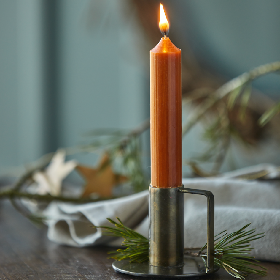 A Bundle Of Six Short Burnt Umber Dinner Candles