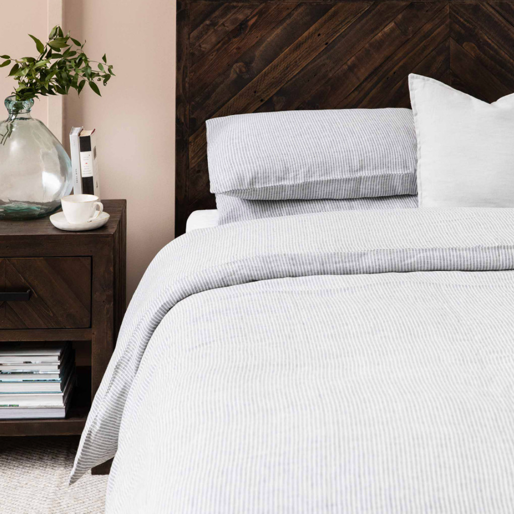Grey and White Stripe Linen Duvet Cover - Various Sizes