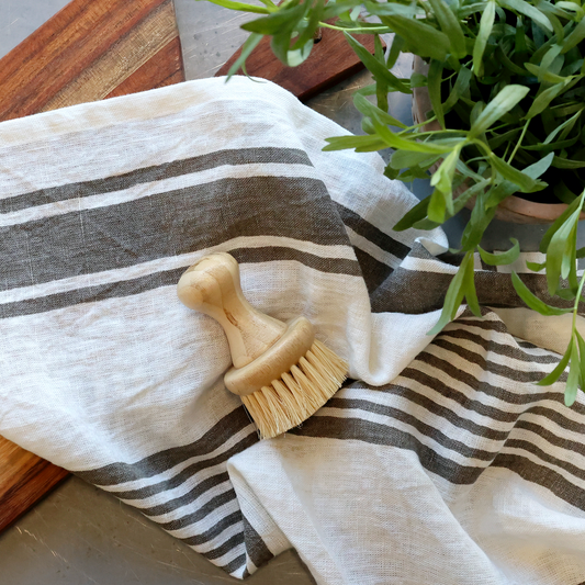 Set Of Two Linen French Grey Grain Sack Stripe Tea Towels