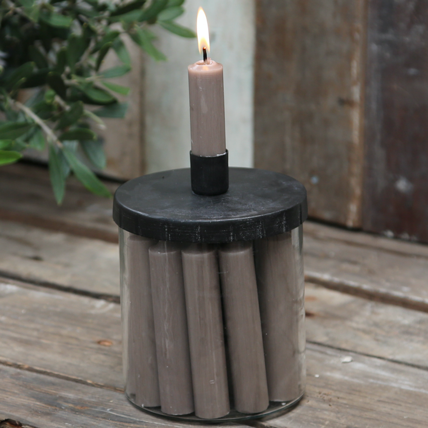 Glass Jar Candle Holder With Black Lid