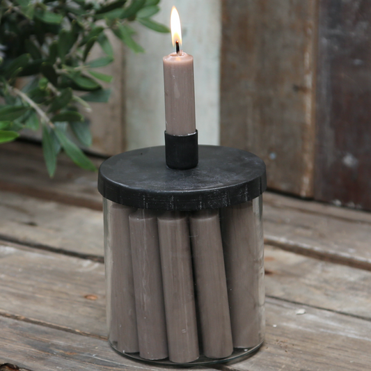 Glass Jar Candle Holder With Black Lid