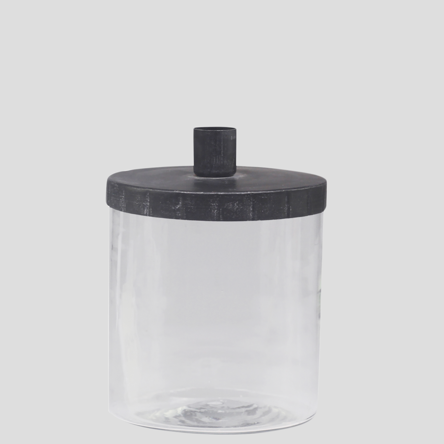 Glass Jar Candle Holder With Black Lid