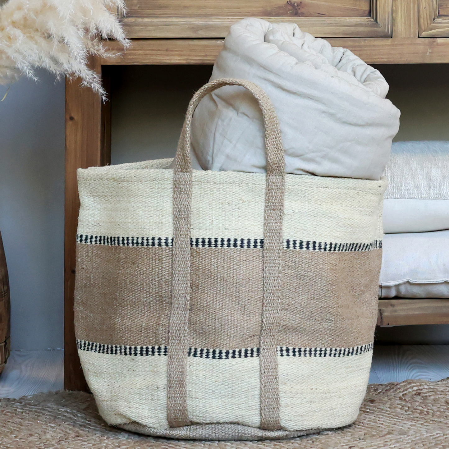 Large Jute Striped Storage Basket
