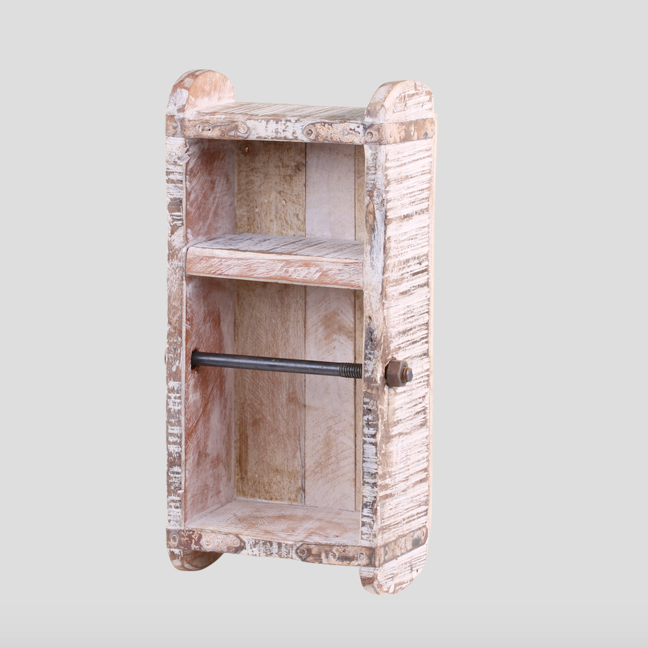 White Washed Vintage Box Toilet Roll Holder