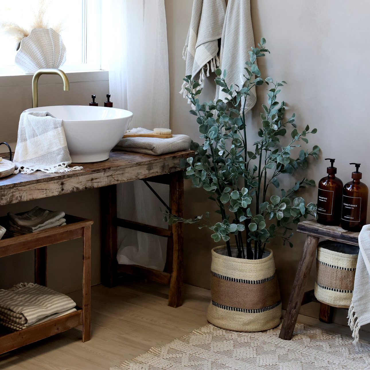 Large Jute Striped Storage Basket