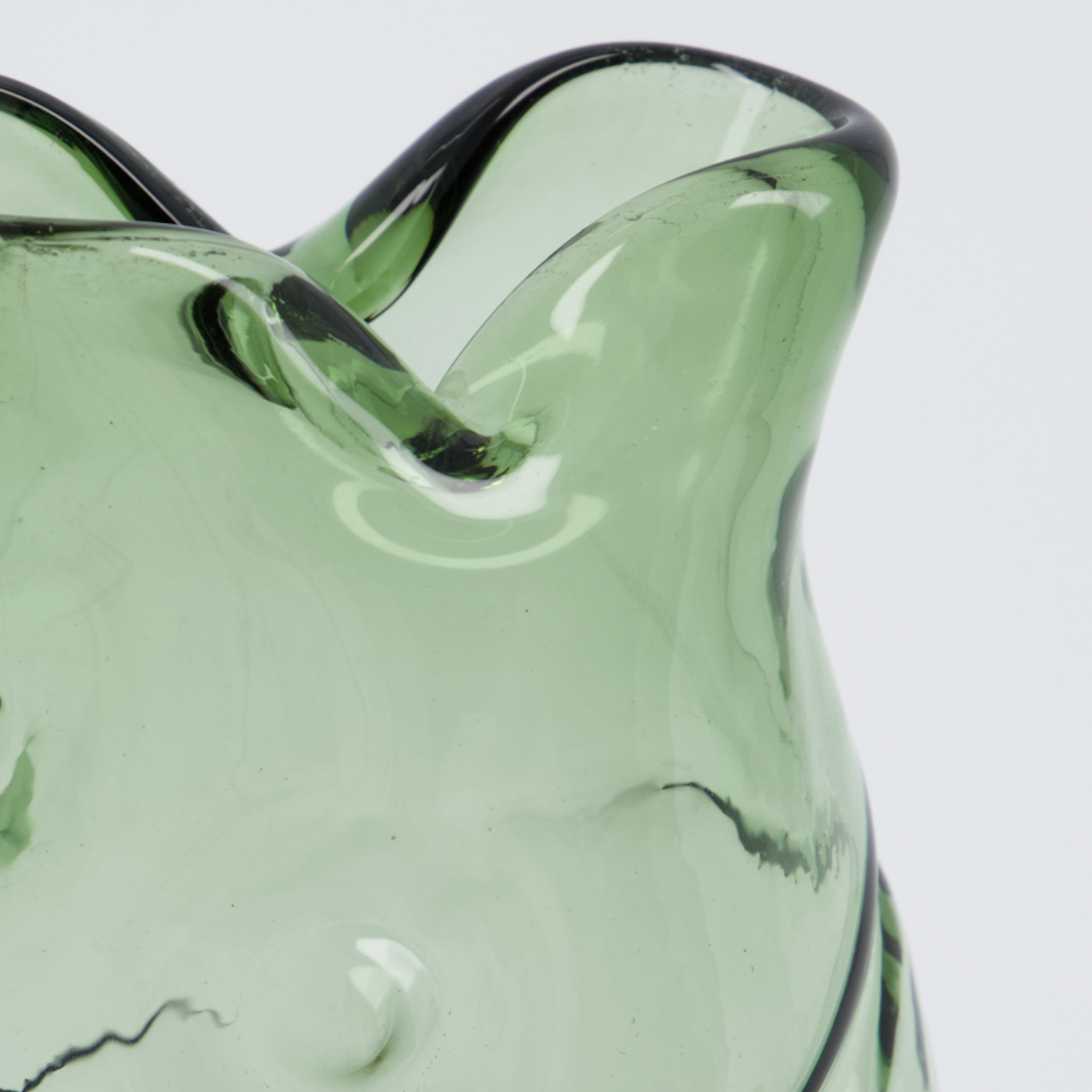 Hand Blown Green Glass Fish Vase
