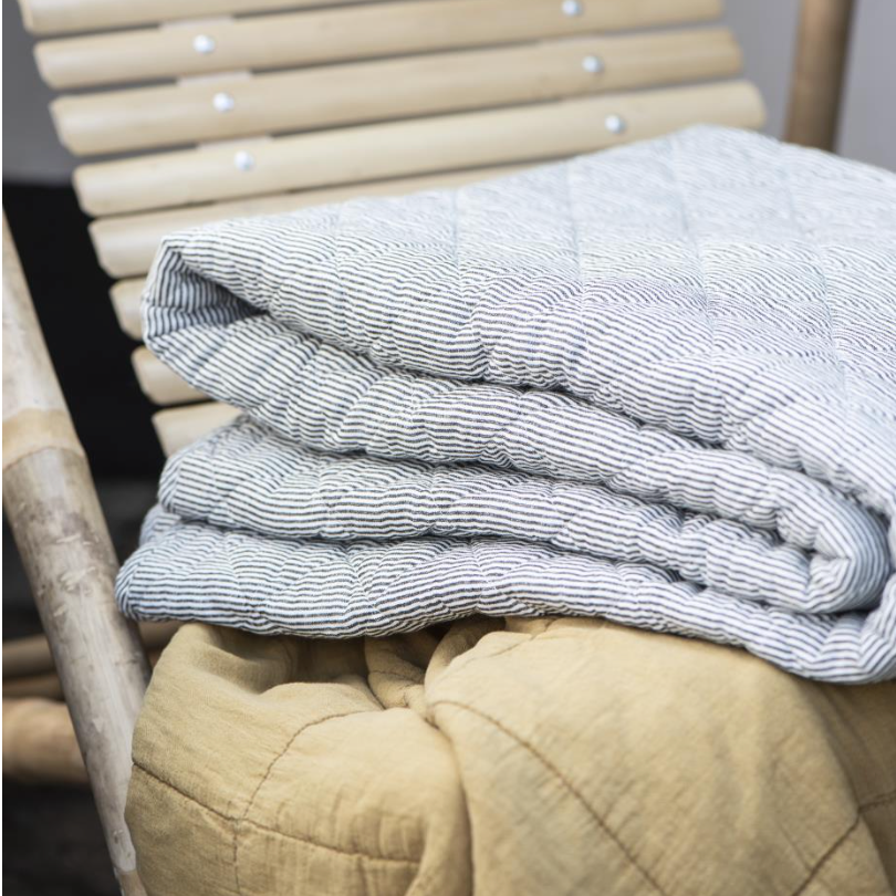 Dark Grey Striped Cotton Quilt