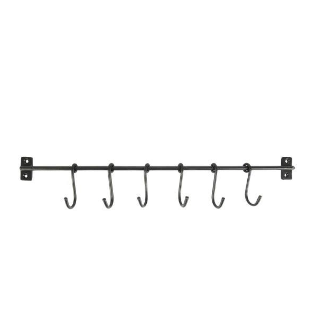 Black Industrial Wall Rail With Six Hooks