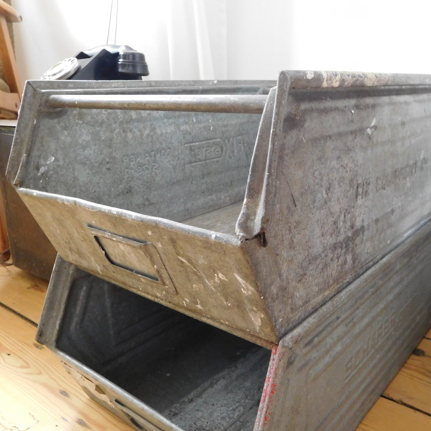 Vintage Galvanised Metal Stacking Crate