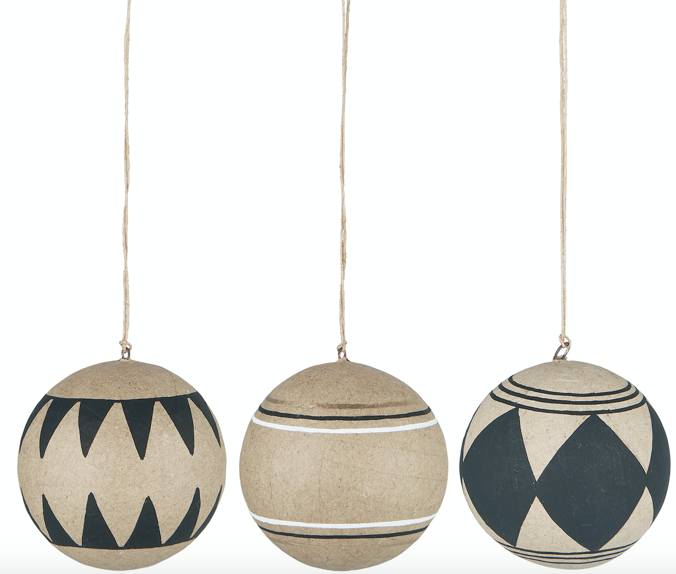 Set Of Three Natural Christmas Baubles