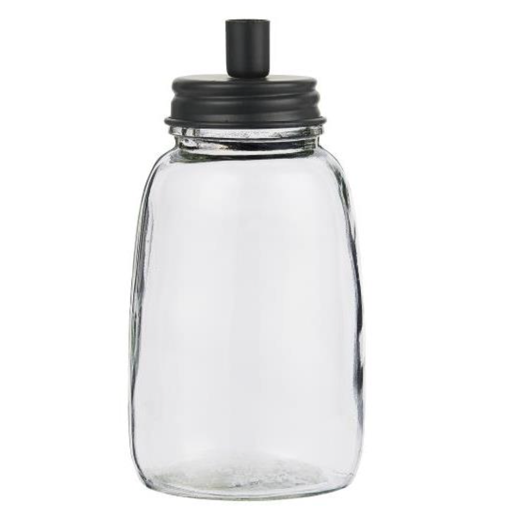 Glass Bottle Candle Holder With Black Lid