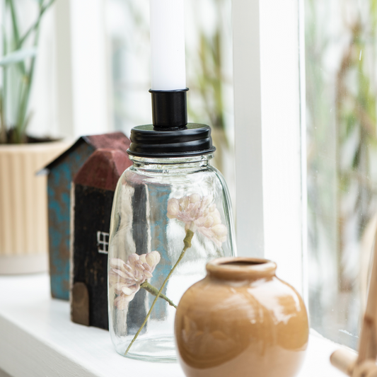 Glass Bottle Candle Holder With Black Lid