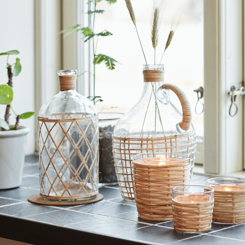 Handblown Rattan Braided Bottle Vase