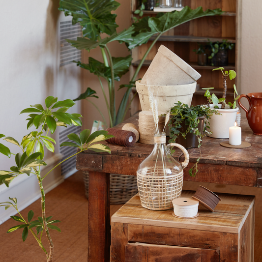 Handblown Rattan Braided Bottle Vase With Handle