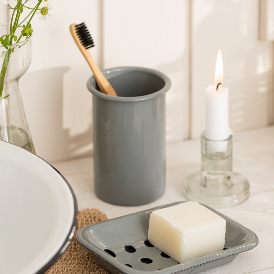 Grey Enamel Toothbrush Holder