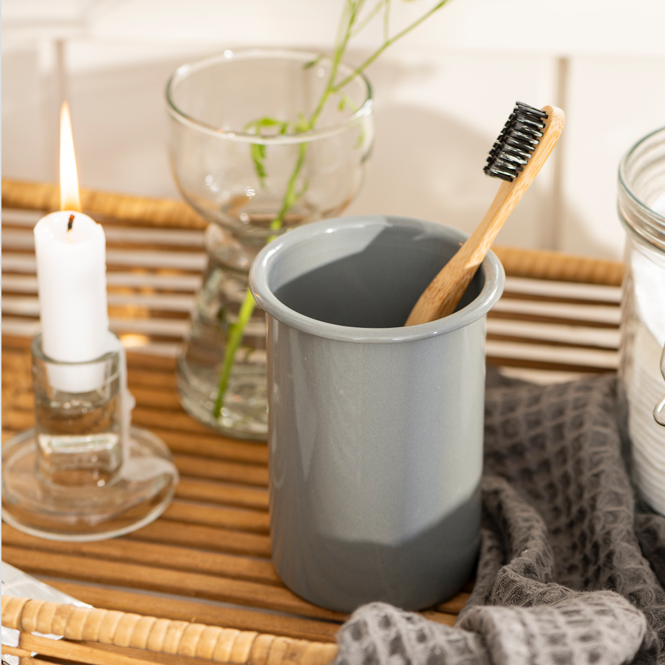 Grey Enamel Toothbrush Holder