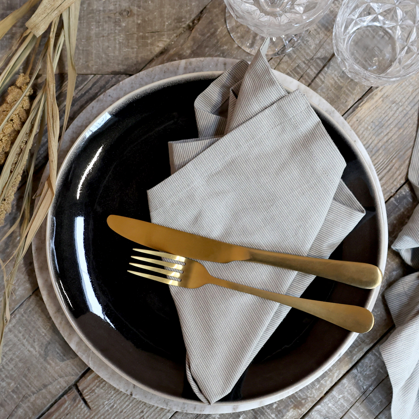 Set Of Four Striped French Grey Napkins