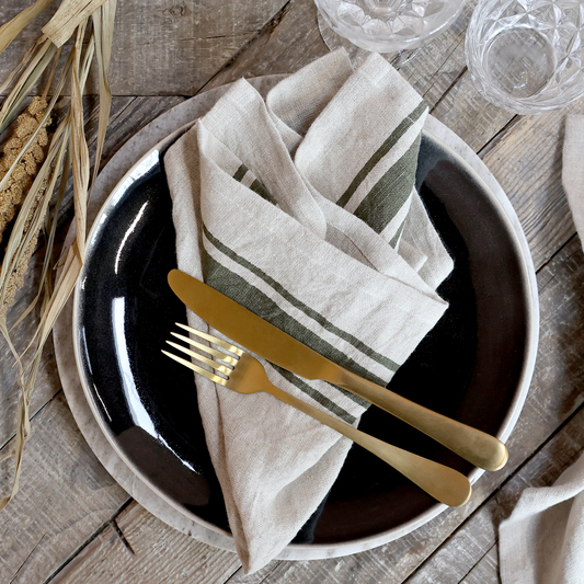 Set Of Four Olive Grain Sack Stripe Napkins