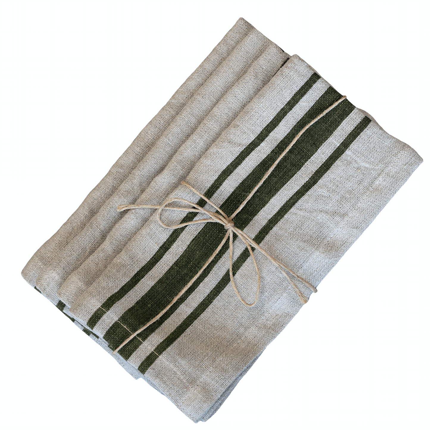 Set Of Four Olive Grain Sack Stripe Napkins