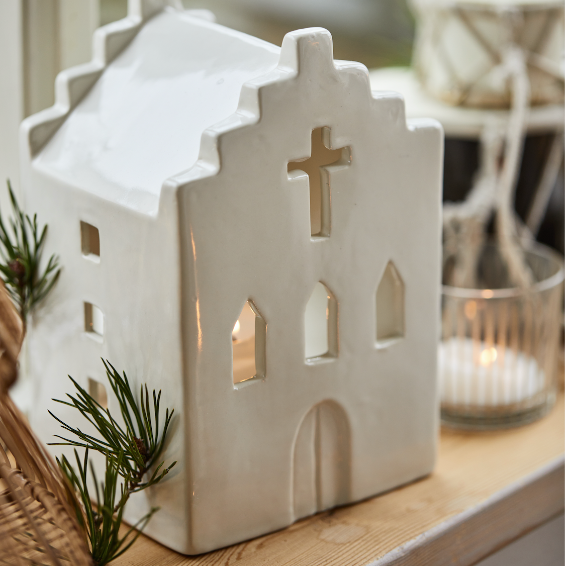 Large Ceramic Church Tealight Holder