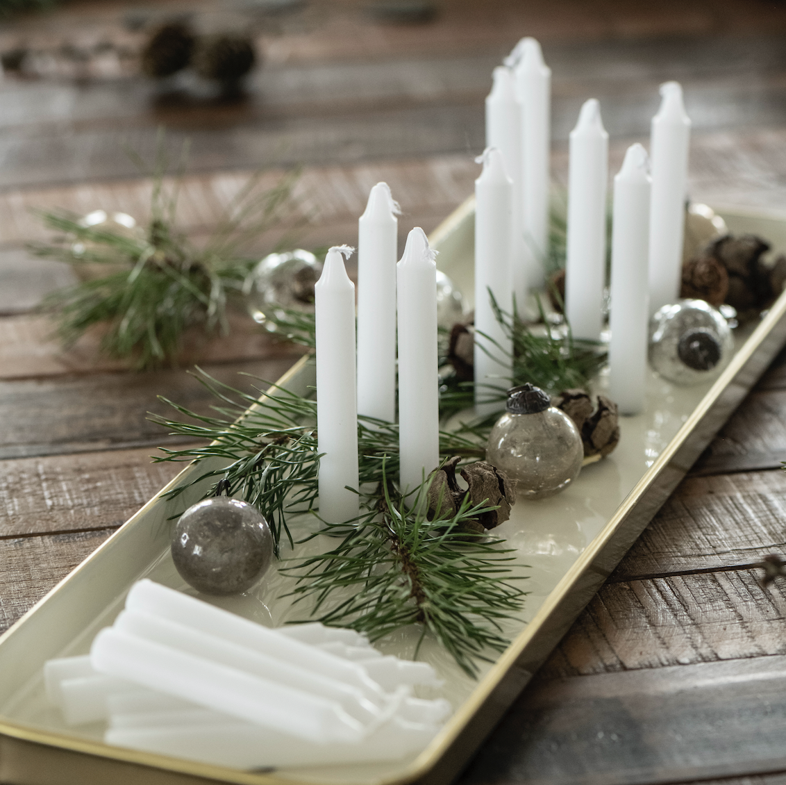 Pack Of Ten White Tapered Slim Candles