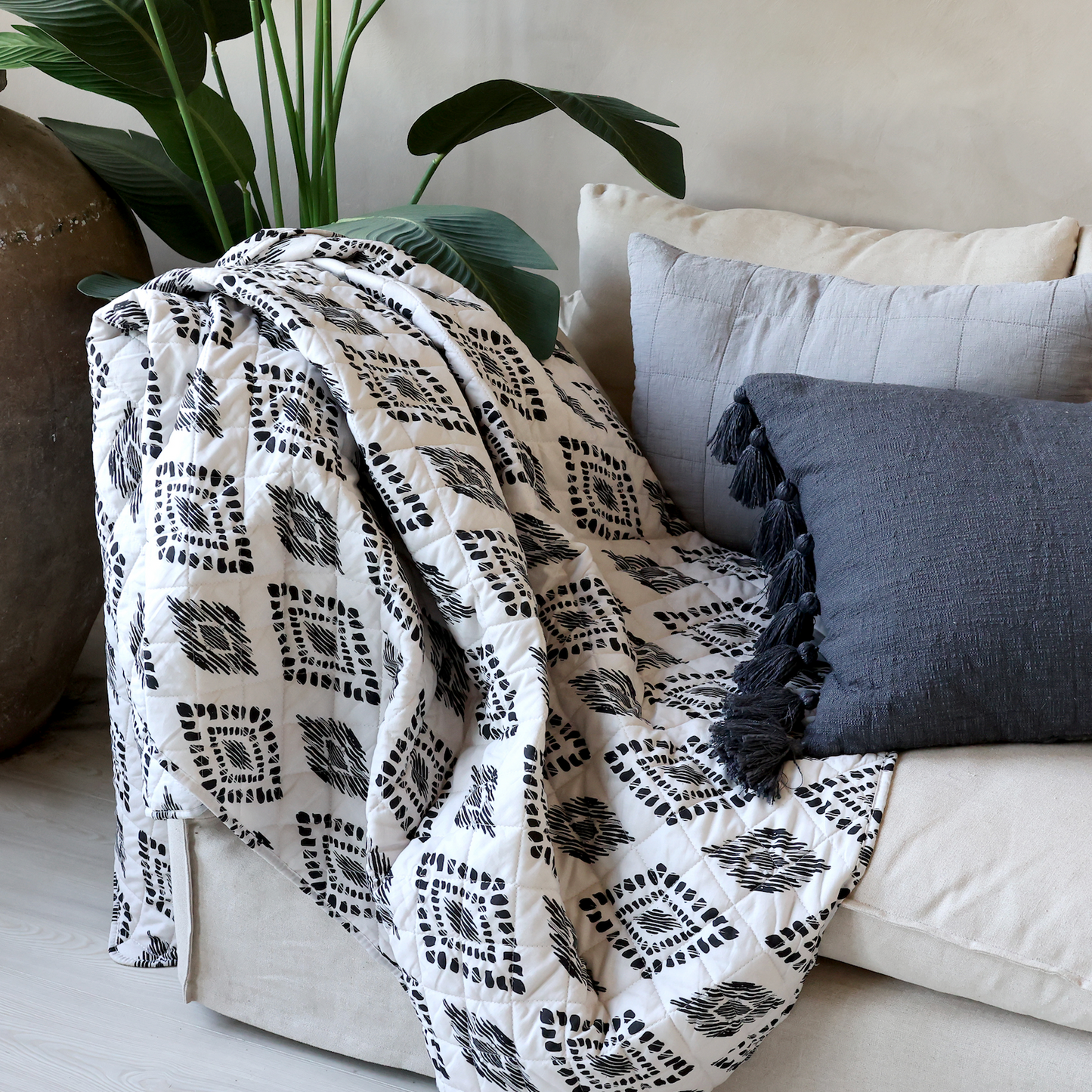 Black And White Patterned Quilt