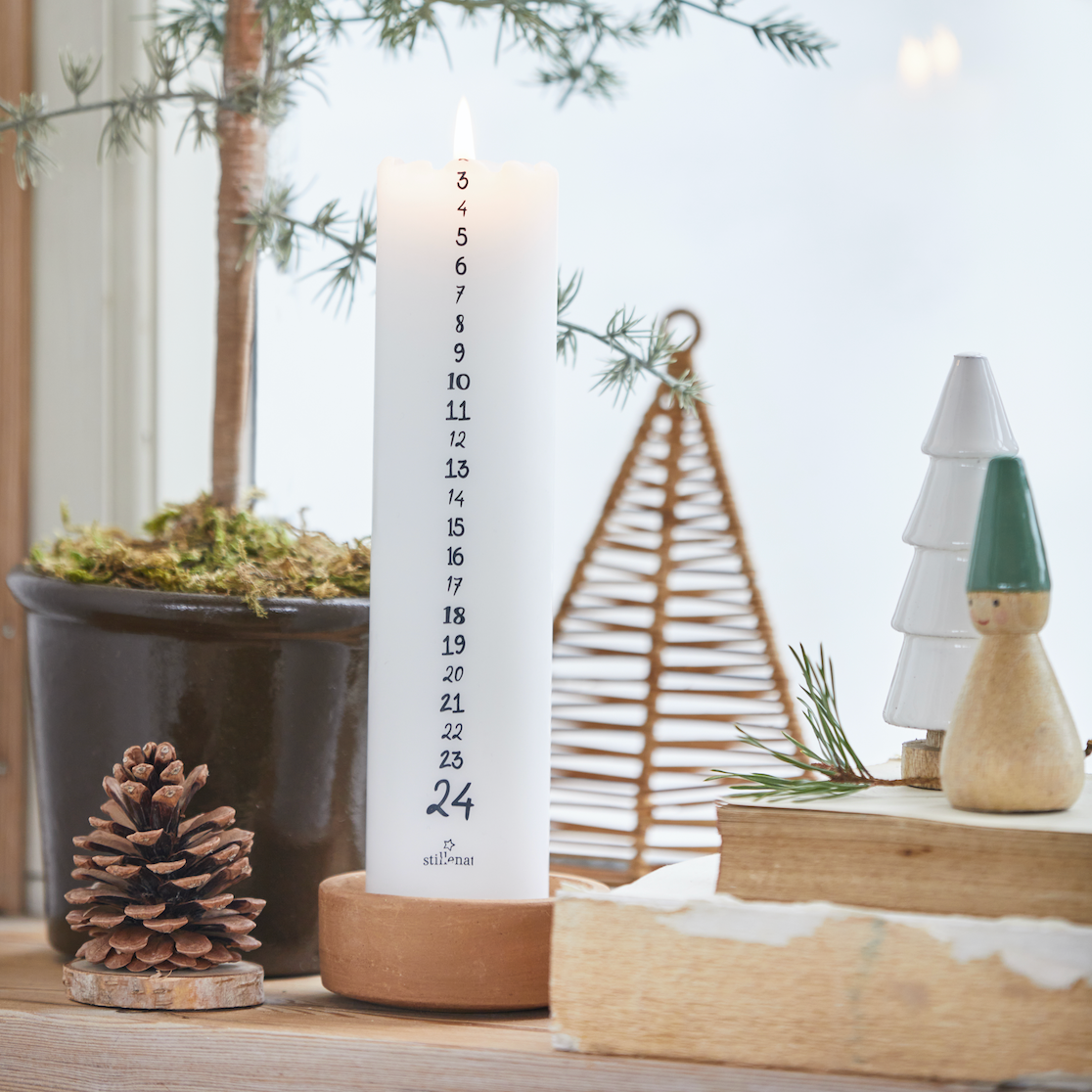 White Pillar Advent Candle With Dark Grey Numbers