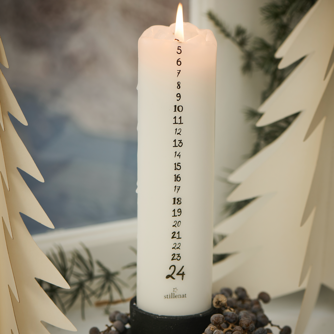 White Pillar Advent Candle With Dark Grey Numbers