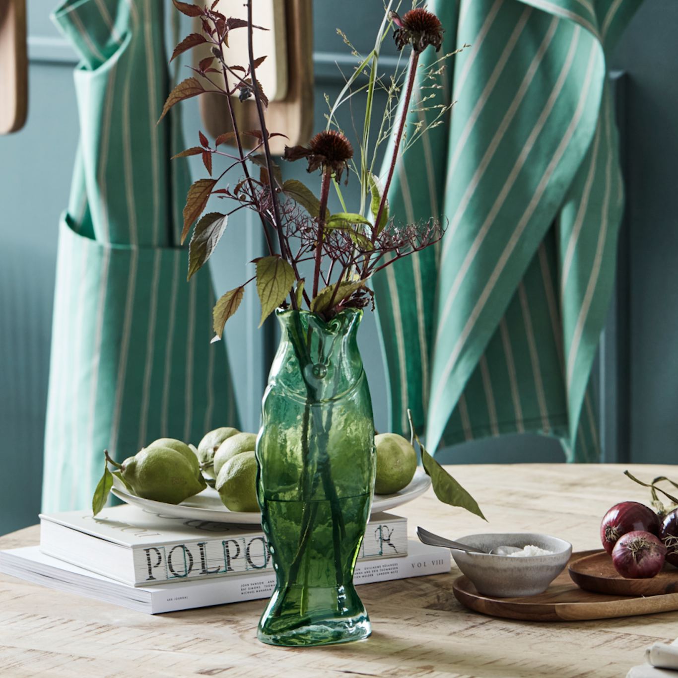 Hand Blown Green Glass Fish Vase