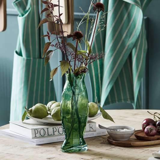 Hand Blown Green Glass Fish Vase