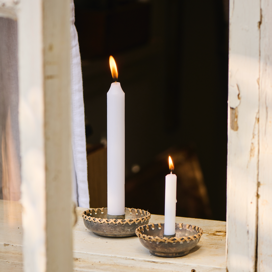 Distressed Metal And Rattan Candle Holder And Candle Gift Set