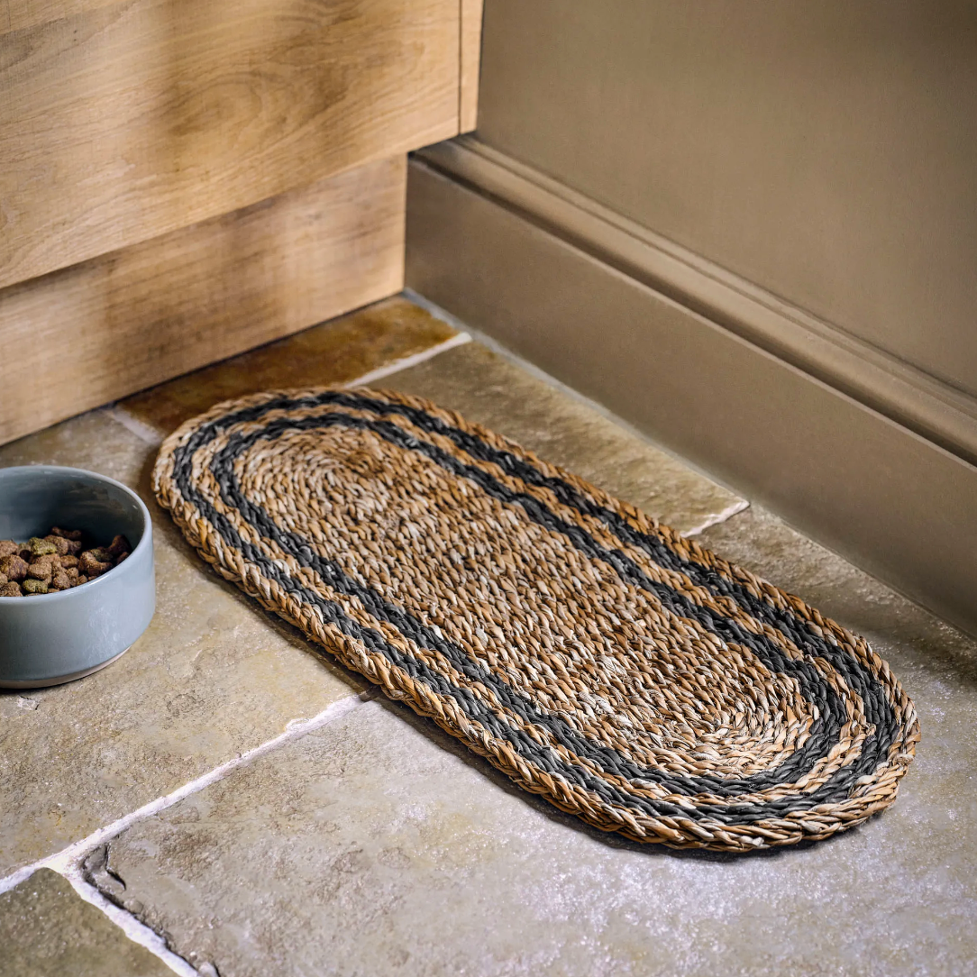Seagrass Pet Bowl Mat With Border