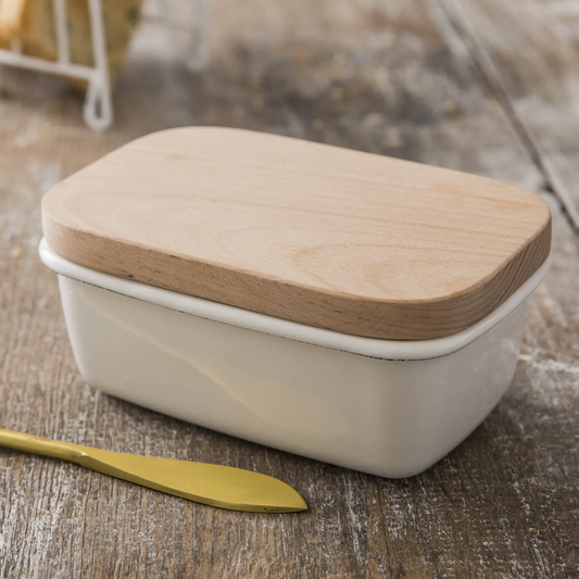 Warm White Enamel Butter Dish