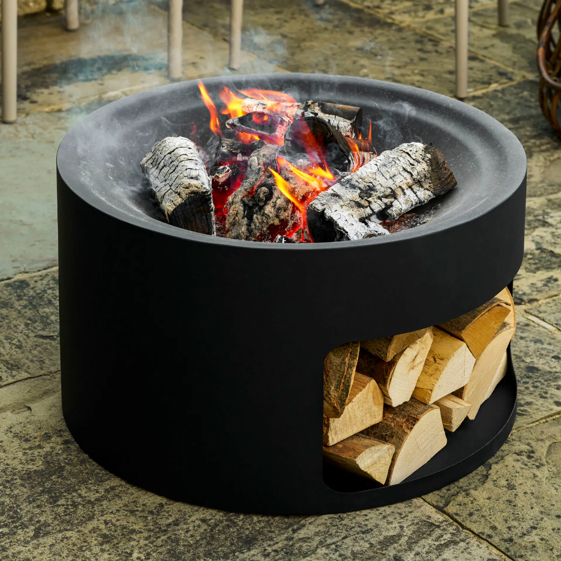 Round Fire Pit And Log Store