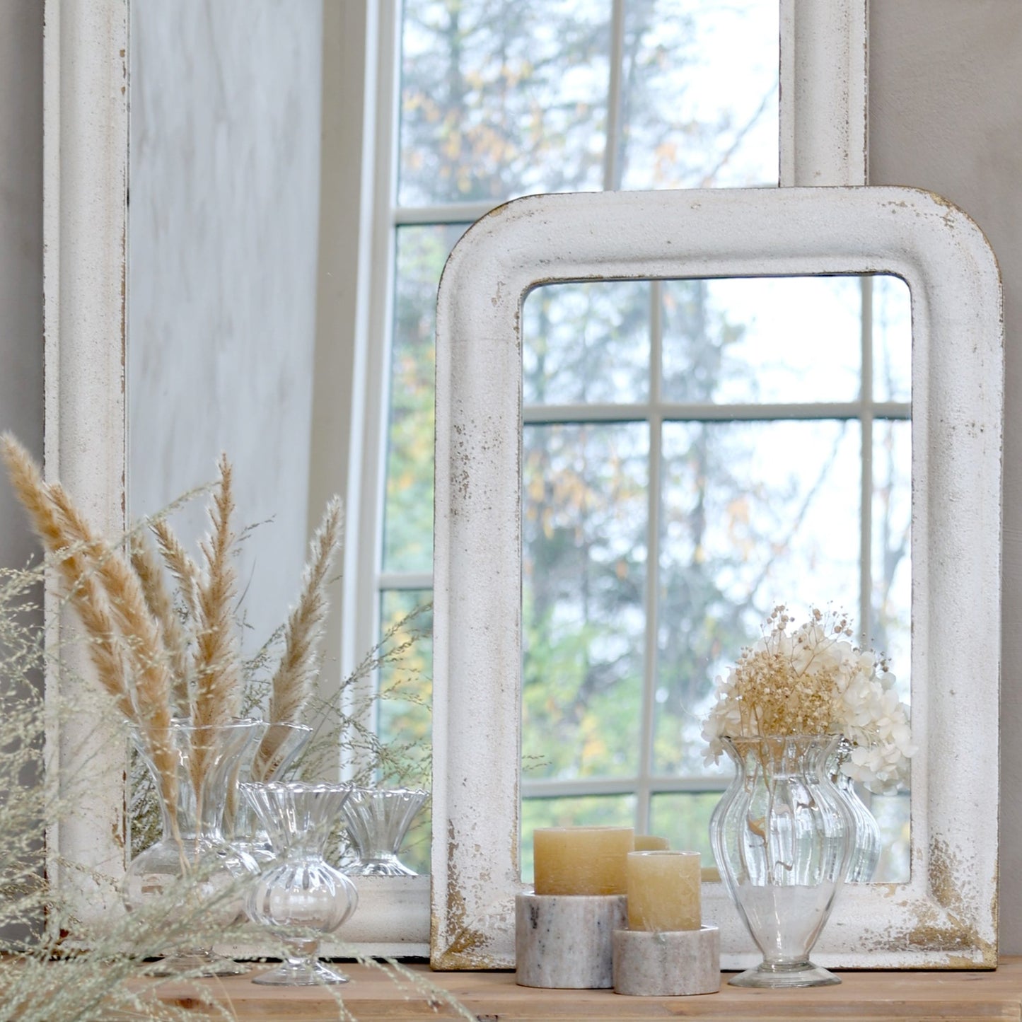 Antique Cream Wooden Wall Mirror