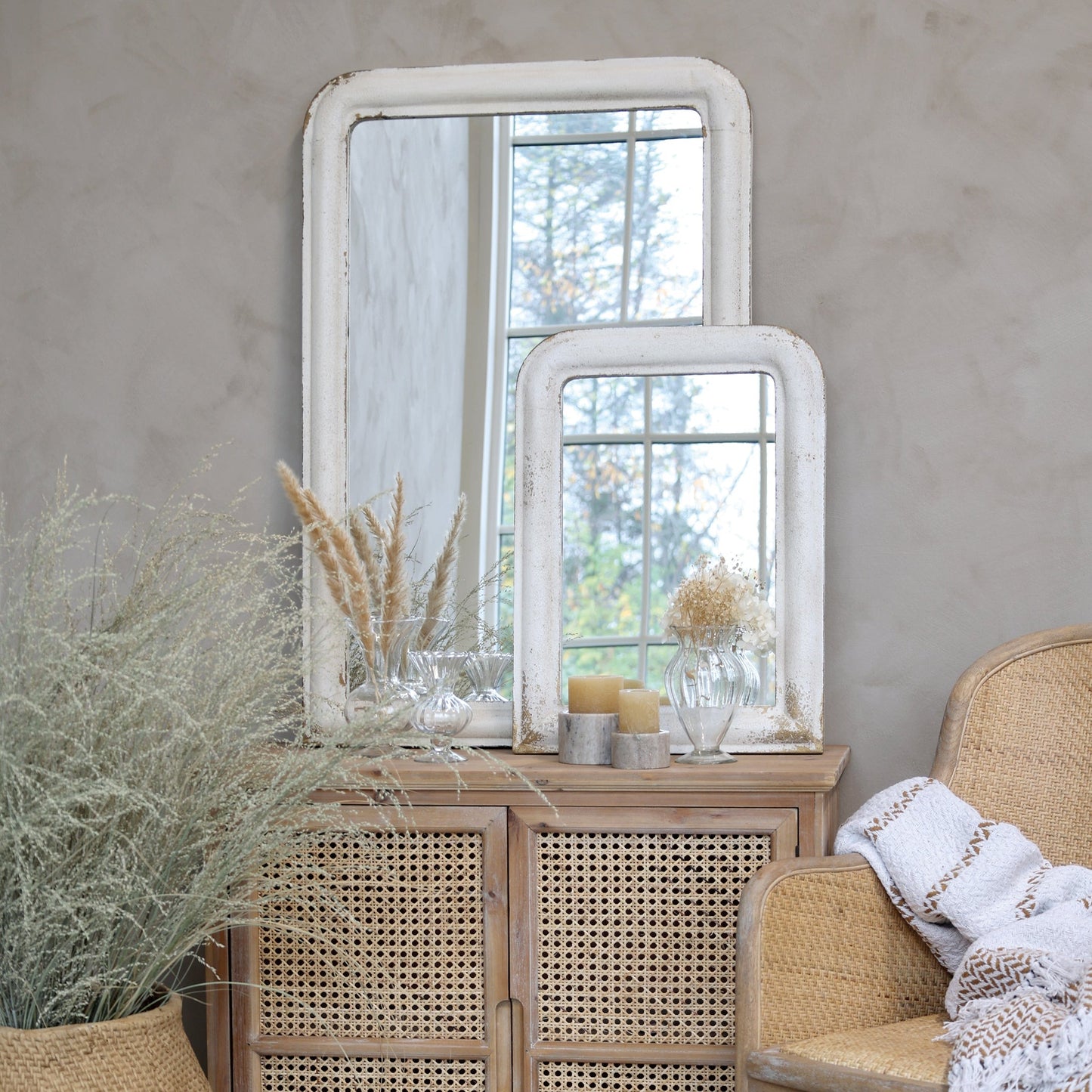 Antique Cream Wooden Wall Mirror