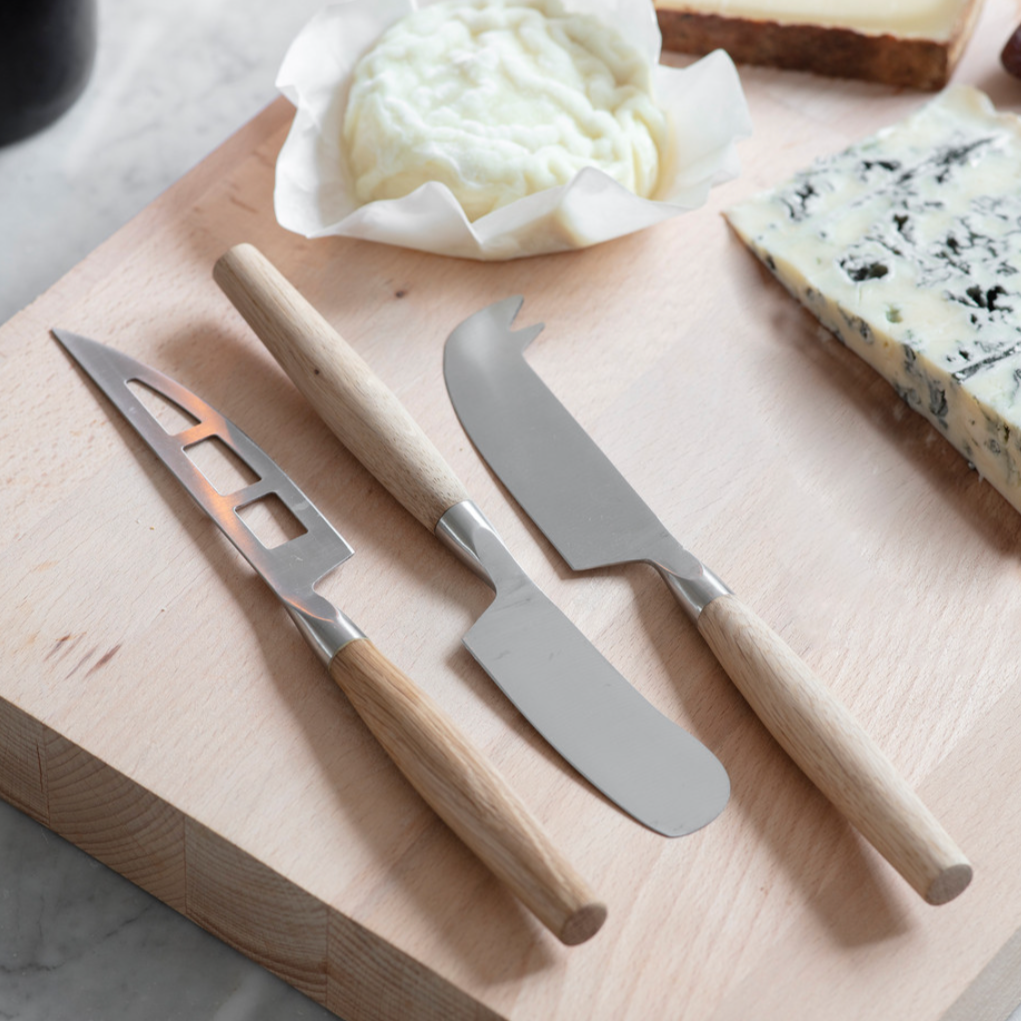 Steel And Oak Set Of Three Cheese Knives