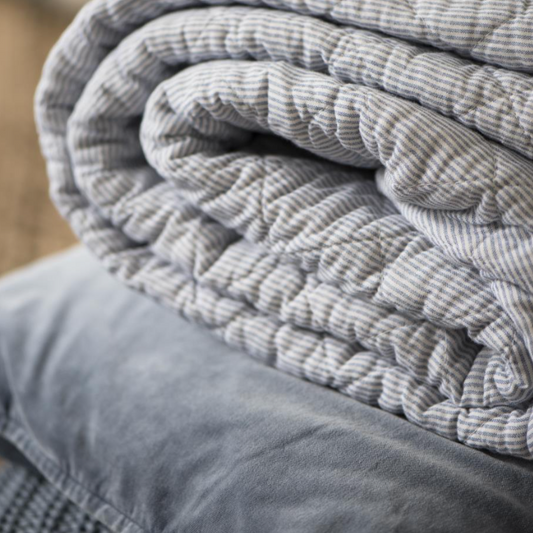 Dark Grey Striped Cotton Quilt
