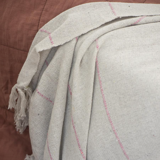 Natural Throw With Pink Stripes