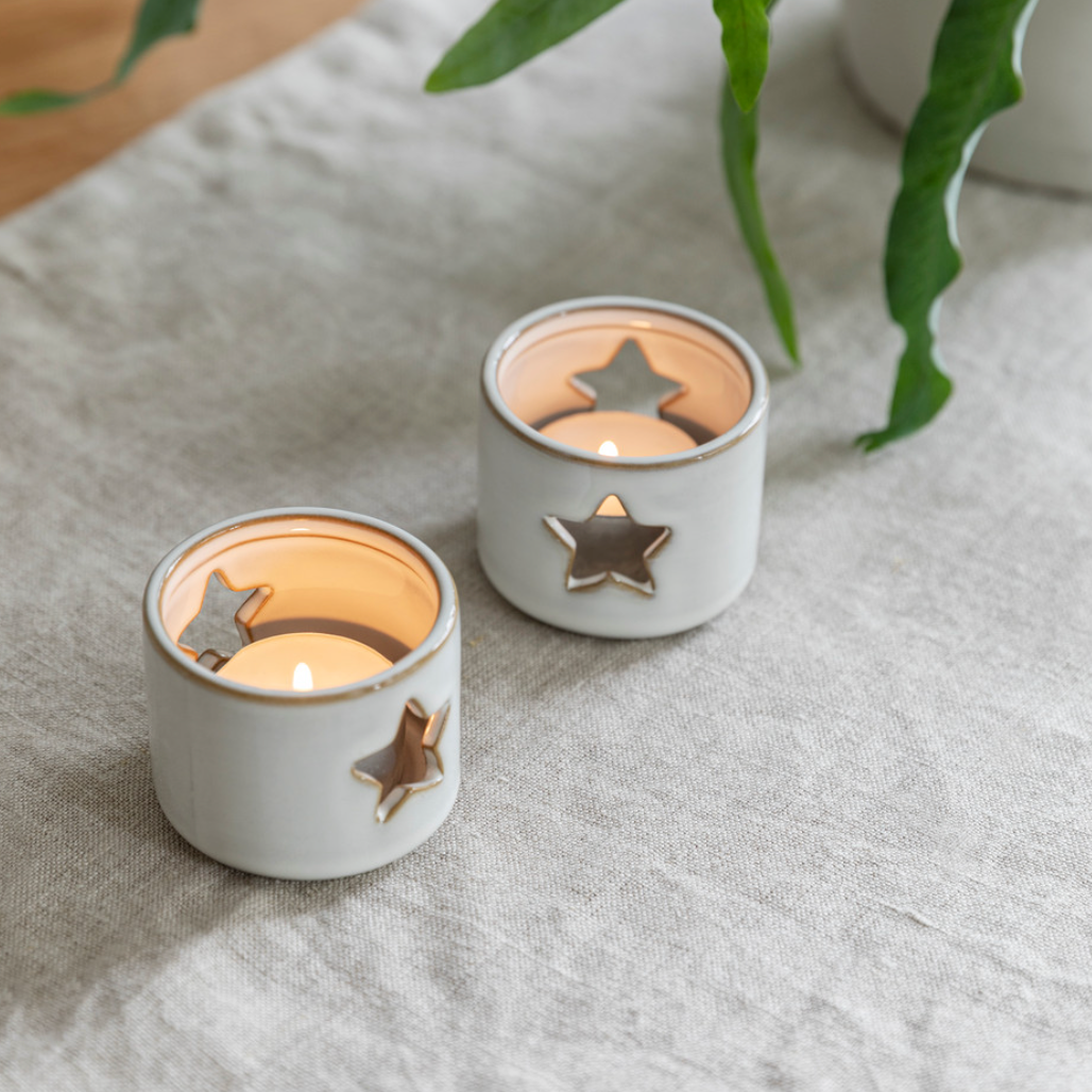 Pair Of Ceramic Star Tealight Holders