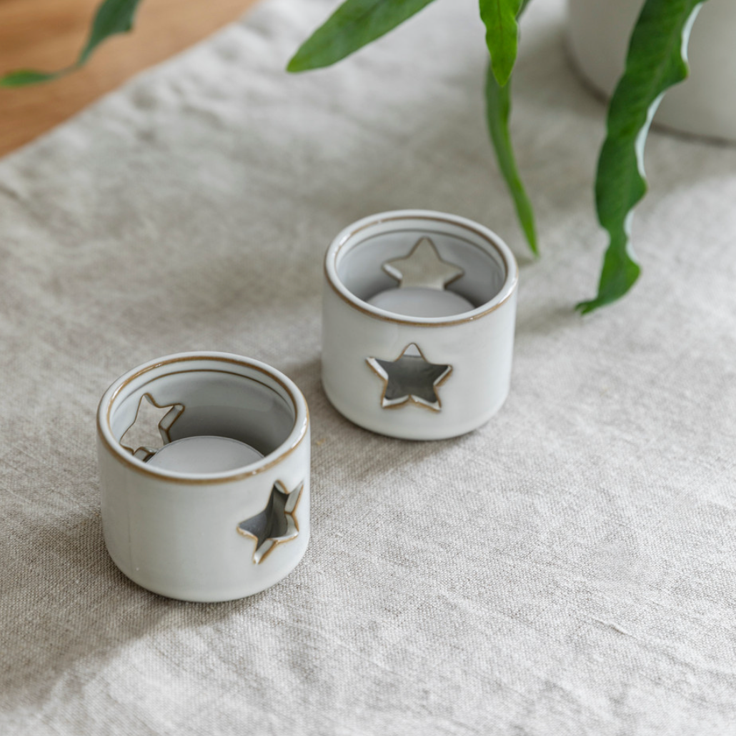 Pair Of Ceramic Star Tealight Holders