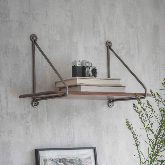 Small Industrial Wooden Shelf With Brackets