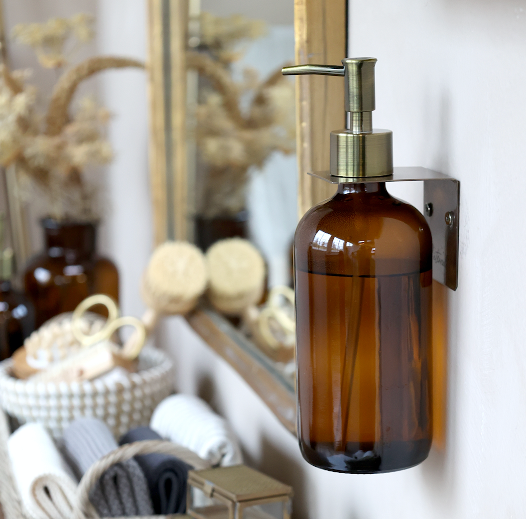 Amber Glass Bottle With Brass Pump - Various Sizes